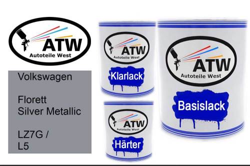 Volkswagen, Florett Silver Metallic, LZ7G / L5: 1L Lackdose + 1L Klarlack + 500ml Härter - Set, von ATW Autoteile West.